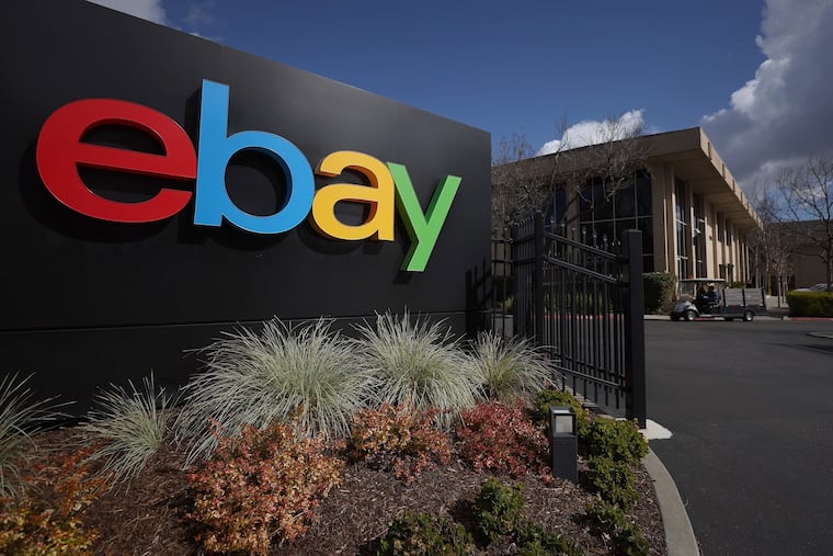 A sign outside eBay headquarters in 2023 in San Jose, California.