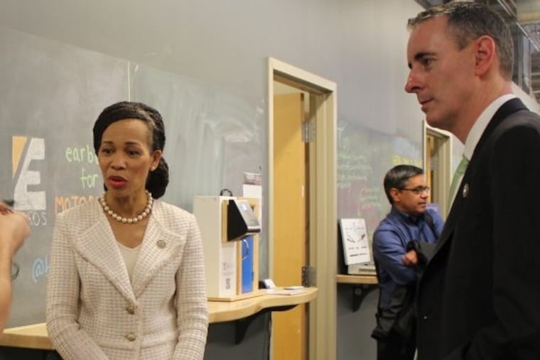 U.S. Rep. Lisa Blunt Rochester (D., Del.) joined U.S. Rep. Brian Fitzpatrick (R., Pa.) at Evan Malone's NextFab "makerspace" in South Philadelphia, for a Small Business Administration event. Representing Joe Biden's home district, Blunt Rochester has reached out to business leaders and to moderate Republicans like Fitzpatrick in the kind of bridge-building effort that could be crucial to the success of a Biden presidency.