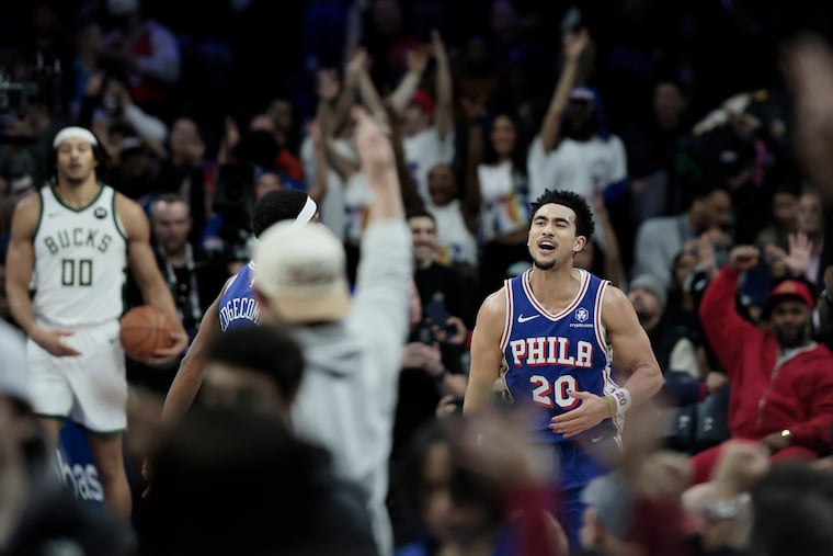 Jared McCain (20) was among the headliners in the Sixers' decisive win over the Bucks.