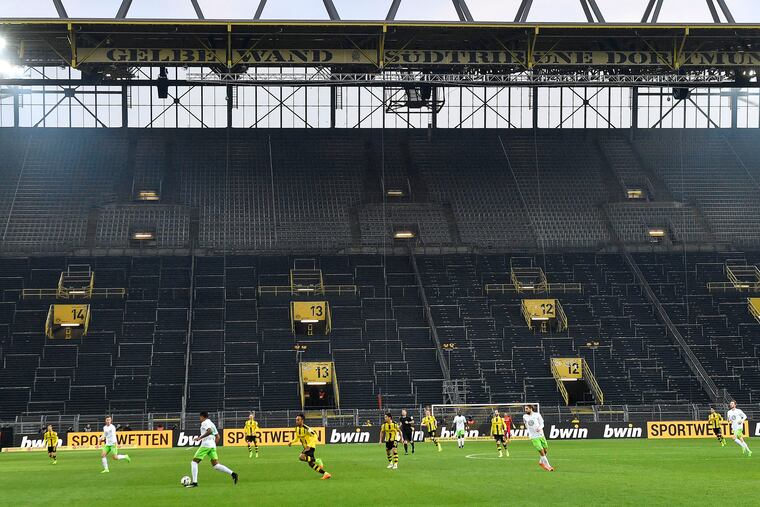 Borussia Dortmund played VfL Wolfsburg in an empty stadium in February of 2017. Dortmund hosts rival Schalke 04 in one of the first games when the Bundesliga season resumes.