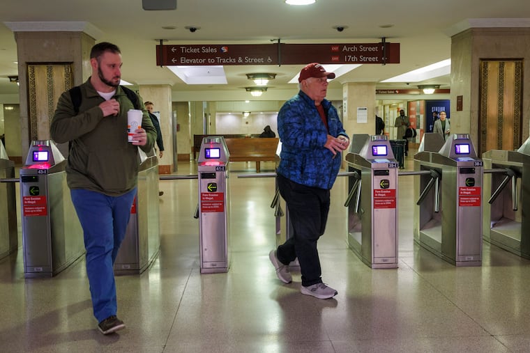 Commuters arriving Suburban Station. SEPTA cancels some Airport, Fox Chase and Chestnut Hill West regional rail, Monday, November 10, 2025.