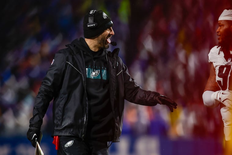 Nick Sirianni can crack a smile after sneaking out of Western New York with a win over the Buffalo Bills on Sunday.