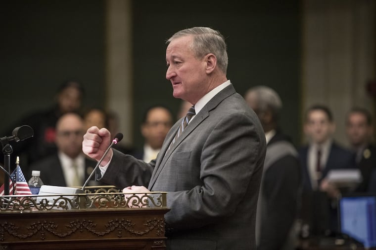 Philadelphia Mayor Jim Kenney raps the lectern to make a point during his recent budget address to City Council.