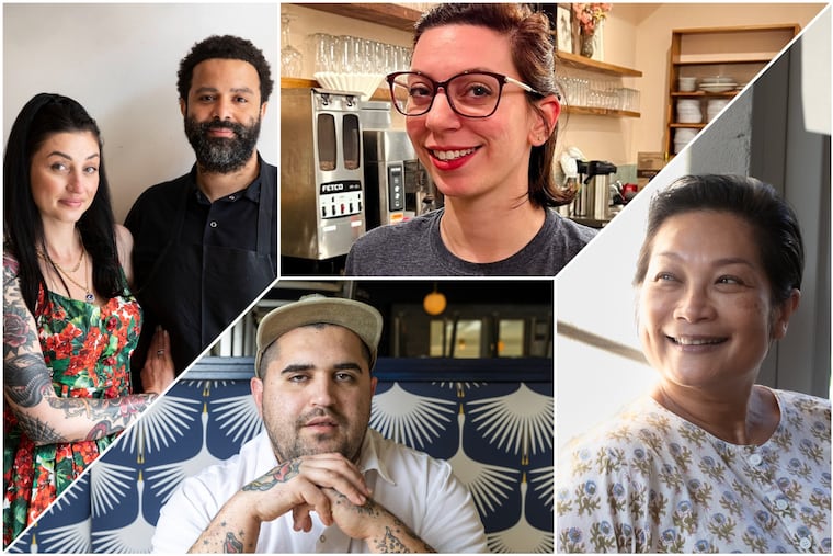 Chad and Hanna Williams of Friday Saturday (from left), Evan Snyder of Emmett, Justine MacNeil of Fiore, Sunday and Chutatip “Nok” Suntaranon of Kalaya are all finalists for 2026 James Beard Foundation Awards.