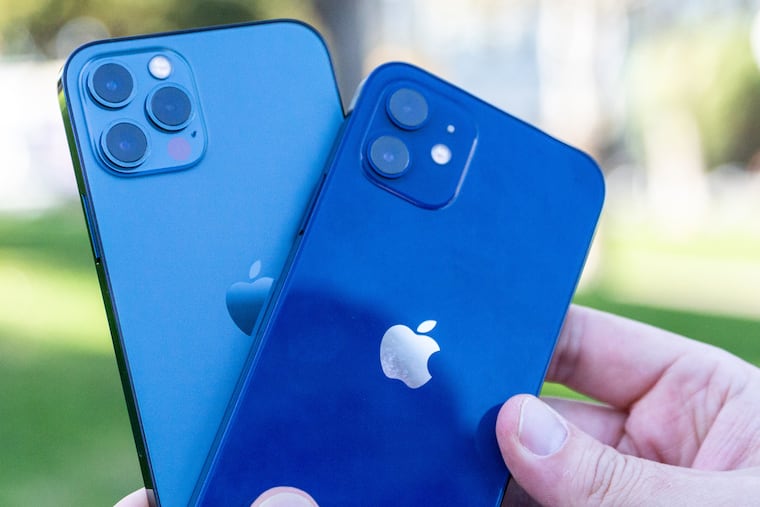 The iPhone 12 Pro (left) and iPhone 12 are the first models available in dark blues.