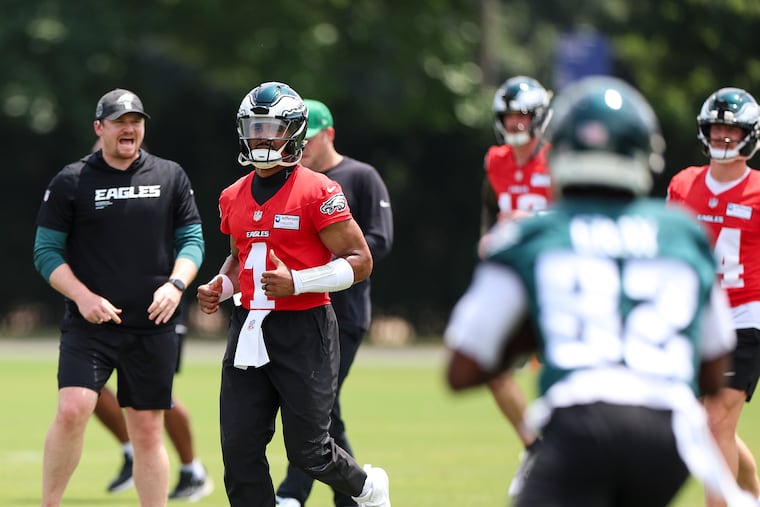 Jalen Hurts at work during mandatory minicamp on Wednesday.