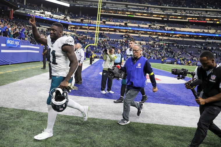 Eagles wide receiver A.J. Brown leaves the field after the Eagles defeated the Colts on Nov. 20.