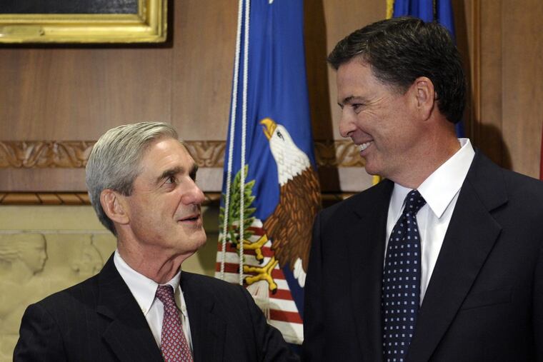 Special counsel Robert Mueller (left) was replaced as FBI director in 2013 by James Comey, who was fired by President Trump.
