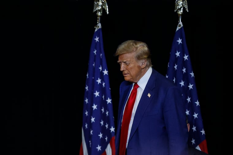 Former President Donald Trump campaigns at the Bryce Jordan Center in State College on Saturday.
