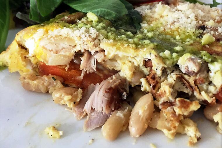 Rabbit frittata with flageolet beans.