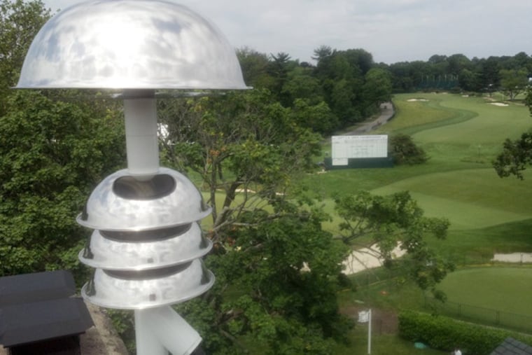 Take me to your leader. This alien-looking contraption is a lightning-detection device, known as a Thor Guard sensor, atop of one of the chimneys of the Merion Golf Club's clubhouse. Its makers say it can provide 5 to 20 minutes warning of lightning. (Photo courtesy Thor Guard)