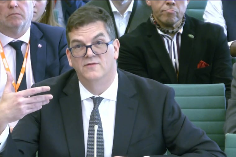 Olly Robbins, the former top civil servant in the Foreign Office, testifies Tuesday before the House of Commons Foreign Affairs Committee in London.
