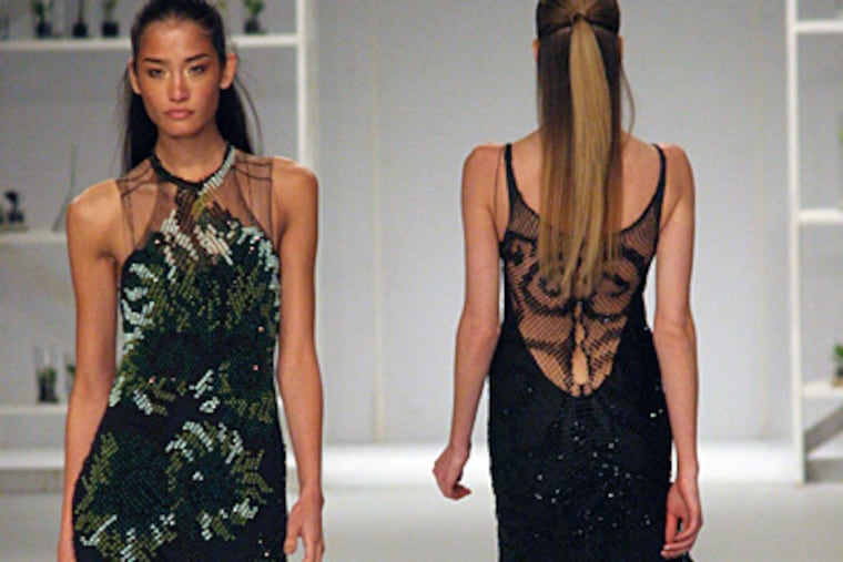 A dress made with polyamide fibers - used in the auto industry for seat belts - shows Ganem's affinity for unusual materials. Crystals adorn the dress. (Ricardo Fernandes)