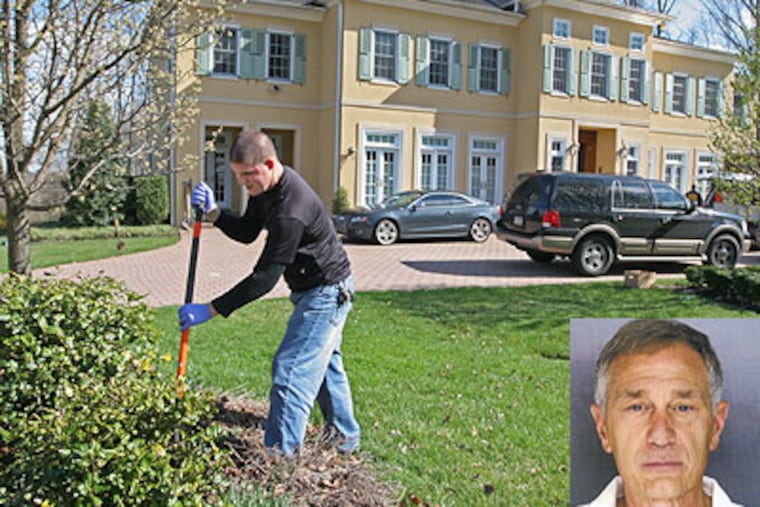 Since they were finding cylinders buried in the backyard of Joseph Mastronardo (inset), law enforcement agents began digging Thursday in flowerbeds surrounding the property along Stocton Road. (Michael Bryant / Staff Photographer)