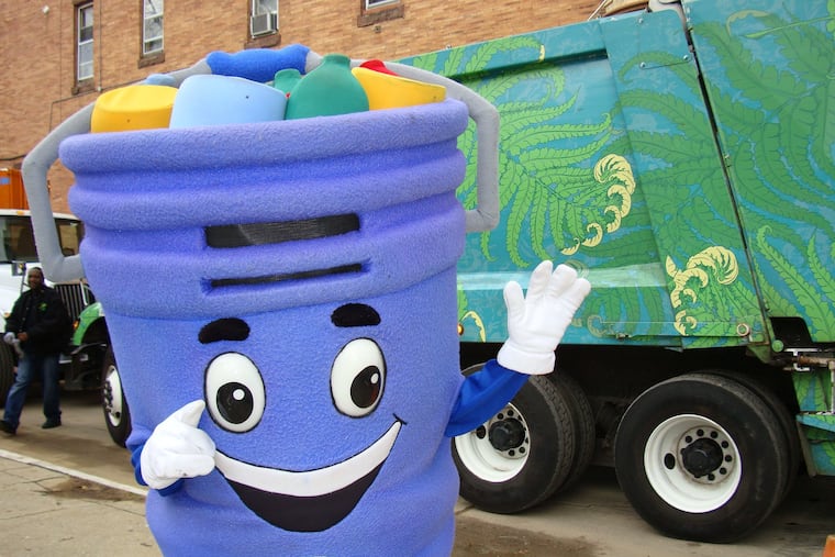 Curby Bucket, the recycling mascot for the Philadelphia Streets Department.
