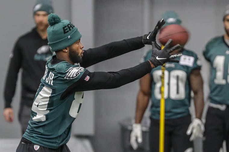 Eagles wide receiver Greg Ward reaches for a pass during a recent practice session. He has 18 catches in four games since being promoted from the practice squad.