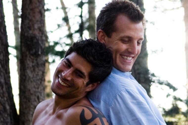 In "Love or Whatever," one of 50 QFest films, Joel Rush (left) is Pete, a poetry-writing stud, and Tyler Poelle is Corey, a therapist.