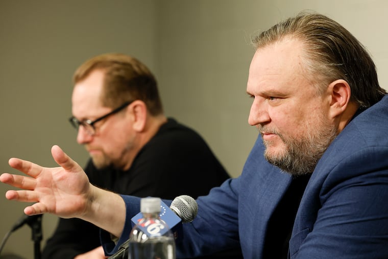 Sixers president of basketball operations Daryl Morey (right) said he's going to target "the best player available" in the draft.