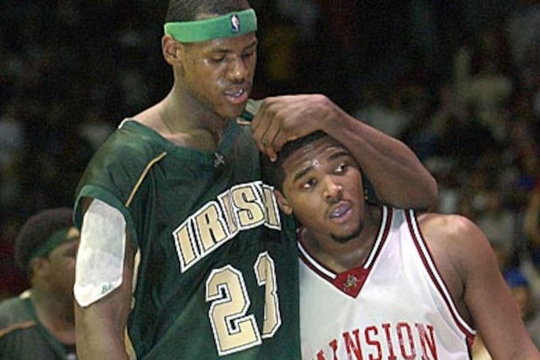 LeBron James and Maureece Rice faced off at the Palestra nine years ago. (Photo by Peter Tobia)