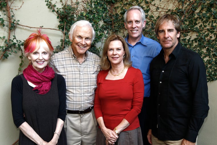 Shelley Fabares (left) poses for a group photo with other Screen Actors Guild Awards committee members, from left, Paul Napier, JoBeth Williams, Daryl Anderson, and Scott Bakula on Sept. 29. 2009, in Los Angeles.