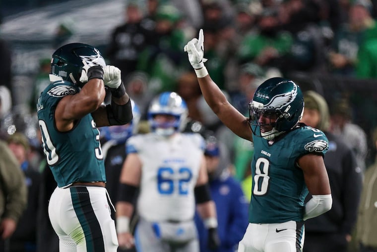 Jihaad Campbell (left), Adoree' Jackson and the Eagles finished first in a couple of power rankings this week, but most outlets had the Rams above them.