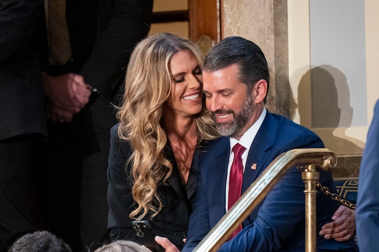 Bettina Anderson (left) and Donald Trump Jr. married on May 21, 2026, in West Palm Beach, Fla., according to county marriage records.