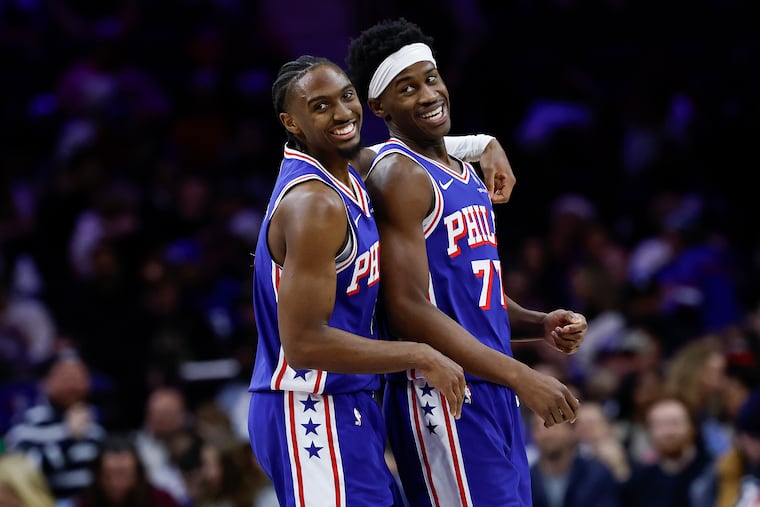 The Sixers' star backcourt of Tyrese Maxey (left) and VJ Edgecombe cleared the air after a brief argument floated online.