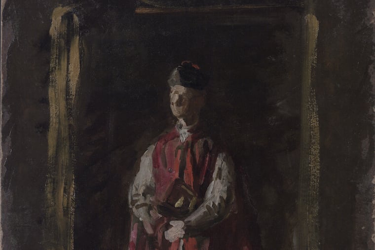 A sketch of the painting "Monsignor James P. Turner" by Thomas Eakins. 1906. Oil on cardboard.