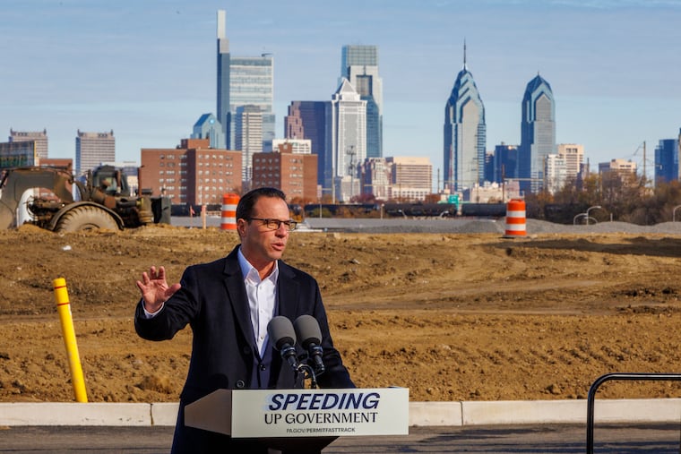 Pennsylvania Gov. Josh Shapiro speaking to media and VIPs at the Bellwether District in South Philadelphia, where he signed the “Executive Order to Enhance Coordination, Accountability, and Transparency for Major Economic Development and Infrastructure Projects” on Nov. 19, 2024.