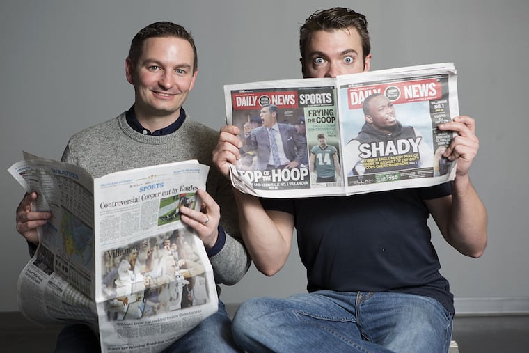 Inquirer columnist Mike Sielski (left) and Daily News columnist David Murphy, hosts of the "Not Another Philly Sports Talk Show" podcast.