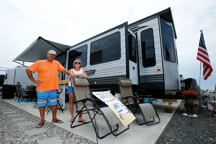 Frank and Gerri Ardino spend much of the summer on the patio outside their trailer at the Strathmere Ocean Beach Trailer Resort.