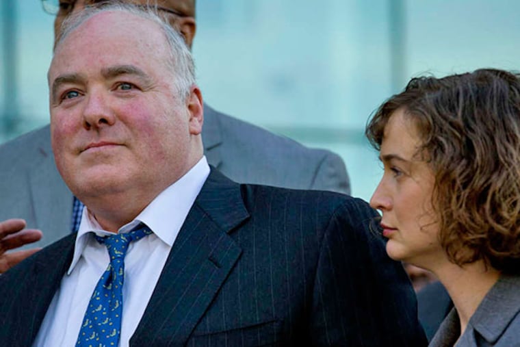 Michael Skakel stands with attorney Jessica Santos after his prison release. (AP)