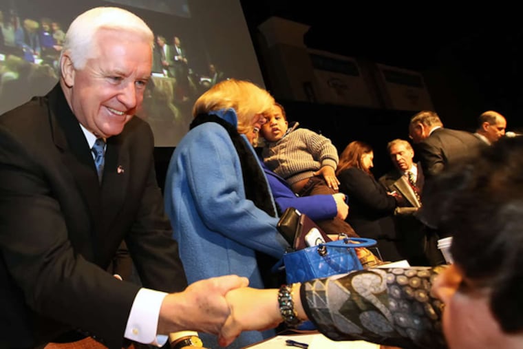 Gov. Corbett greets supporters in Hersheyon Saturday after accepting the GOP endorsement for a second term. (ASSOCIATED PRESS)