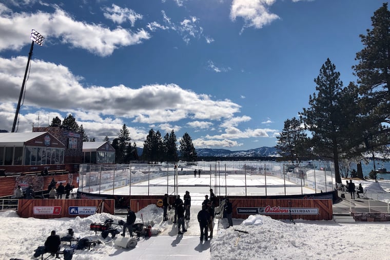 A view of the rink at Lake Tahoe where the Flyers will play the Bruins on Sunday, now later in the day than originally scheduled.
