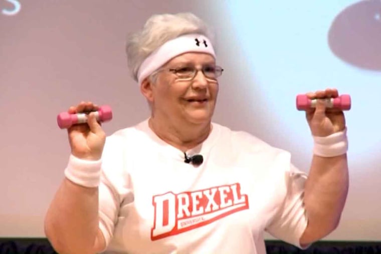 Gloria Donnelly, 74, dean of the College of Nursing and Health Professions at Drexel University, does her comedy routine.
