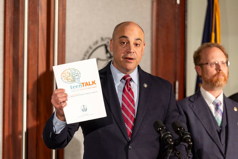 Pennsylvania Attorney General Dave Sunday speaks to press about taking action against a major social media companies over its failures to protect children against compulsive use on Tuesday.