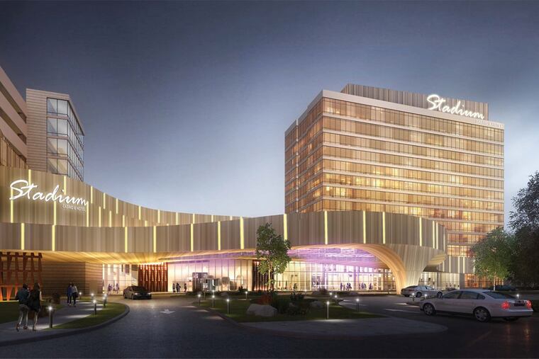 Newest rendering of Stadium Casino L.L.C.’s Live! casino and hotel planned for South Philadelphia. Stadium won the second casino license in Philadelphia, but has been stymied in court.