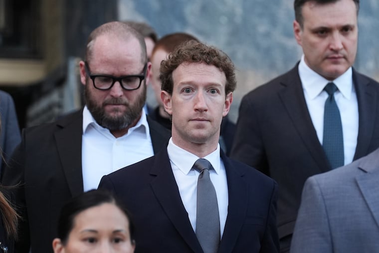 Meta CEO Mark Zuckerberg departs a Los Angeles courthouse last month after testifying in a landmark trial over whether social media platforms deliberately addict and harm children.