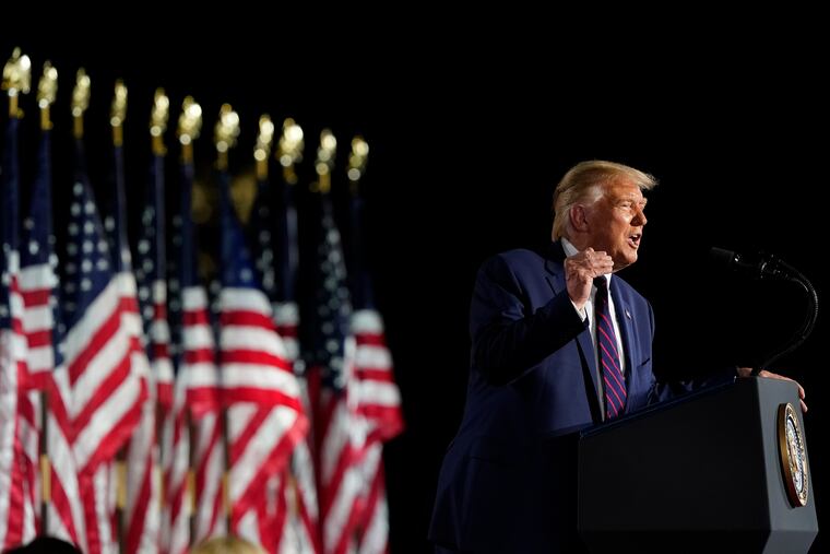 President Donald Trump speaks from the South Lawn of the White House on the fourth day of the Republican National Convention in August.