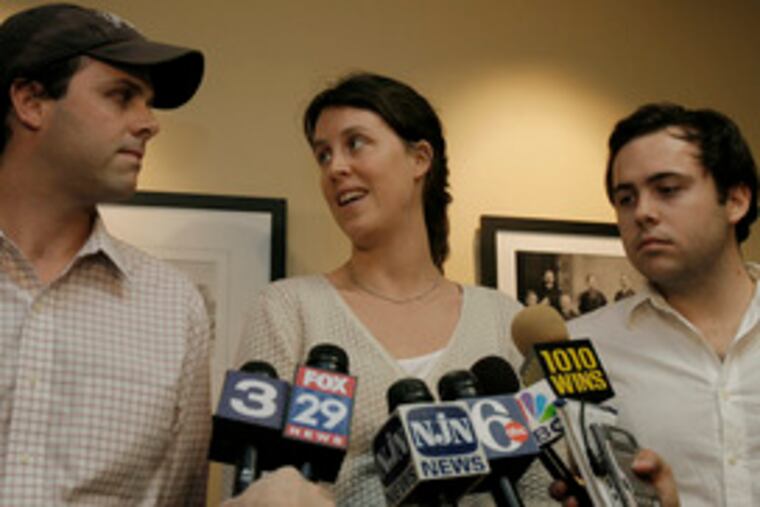Gov. Corzine's children speak optimistically about his condition after his third operation. "We're giving him a thumbs-up," said Jennifer Corzine-Pisani, with brothers Joshua (left) and Jeffrey.