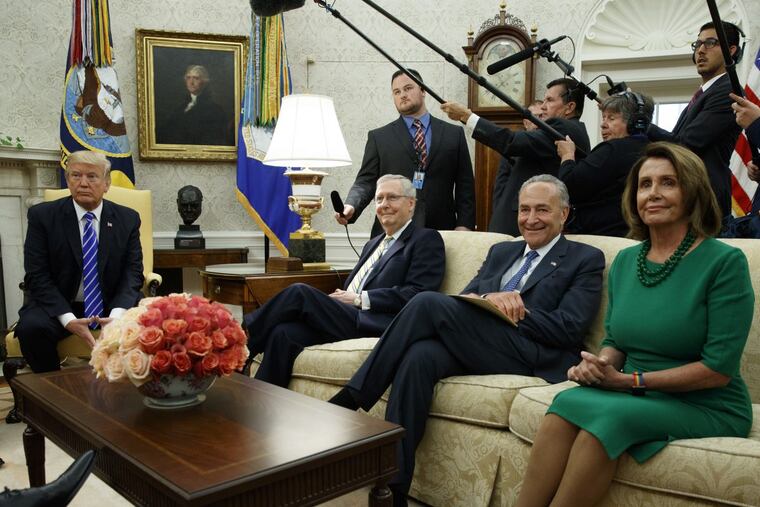 President Trump meets with (from left) Senate Majority Leader Mitch McConnell, Senate Minority Leader Chuck Schumer, and House Minority Leader Nancy Pelosi on Sept. 6 in the Oval Office.
