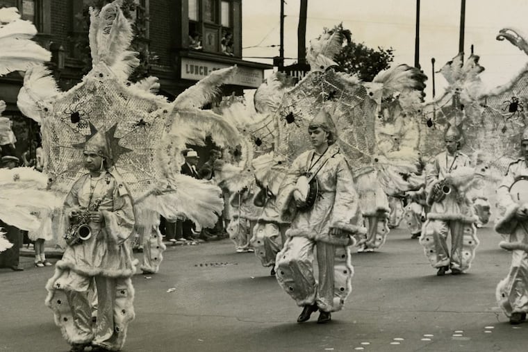 What Philadelphia recognizes as Mummers in the modern era began taking shape throughout the 19th century, as the many traditions of Philadelphia’s neighborhoods contributed to larger, public celebrations of the city’s working-class communities. Pictured here: Mummers Woodland String Band in 1937.