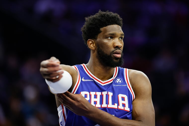 Sixers center Joel Embiid against the Oklahoma City Thunder on Feb. 11 in Philadelphia.