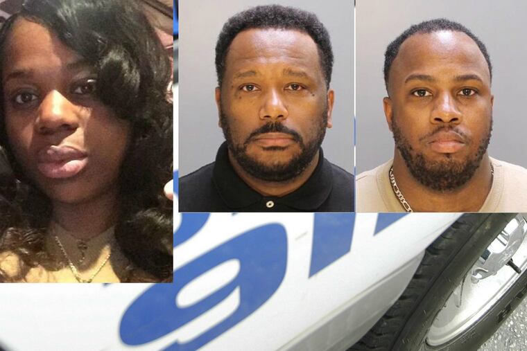 Joyce Quaweay (left), 24, was beaten to death July 29, 2016, in the Germantown home that she shared with her then-boyfriend, Aaron Wright (middle), and his friend, Marquis Robinson (right), who was also their housemate. Both men are former Temple University police officers and are on trial in Quaweay’s death.