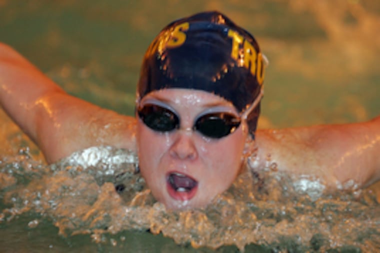 Wissahickon's Becky Gilpin swims the butterfly leg of the 200 individual medley against Central Bucks East. The Patriots girls won the meet against the Trojans, 100-70.