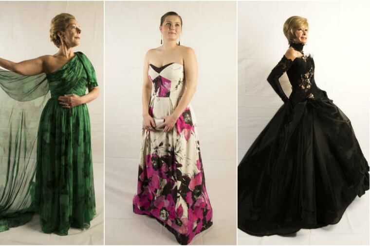 From right to left Anne Callahan wears green Giambattista Valli, Ellie Lewis in strapless Milly and Flo Celender in Juan Carlos Pinera