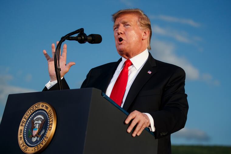President Donald Trump speaks during a campaign rally Monday in Montoursville, Pa.