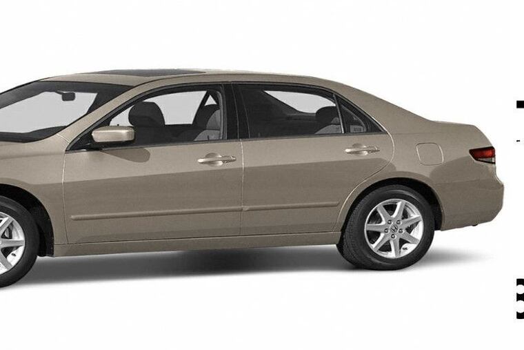 Police are searching for this gold Honda Accord, year model 2003 to 2007, which was involved in a fatal hit-and-run crash Monday night, April 13, 2020, at 7th and Callowhill Streets.