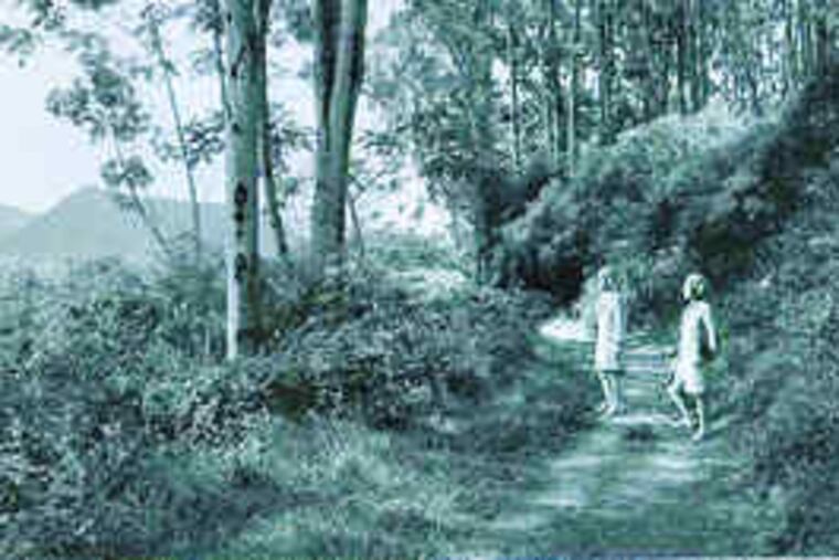 In Joshua Mosley's video "dread," Jean-Jacques Rousseau and Blaise Pascal take a nature walk, during which they muse about God, nature and existence. The figures in the video are clay maquettes for bronze sculptures, which are also in the exhibition.