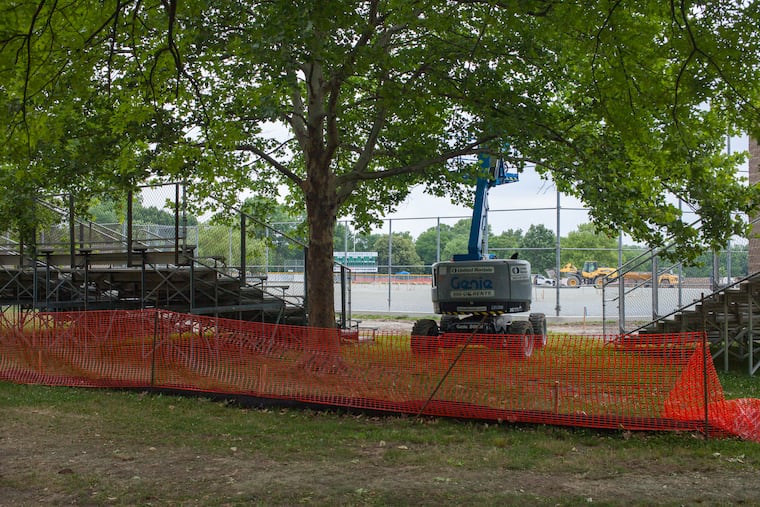 Work being conducted in June as Major League Baseball and the Philadelphia Phillies renovated Ashburn Field in FDR Park, a city field managed and maintained by the Phillies that hosts a variety of youth baseball programs. The new artificial turf field was unveiled in July.